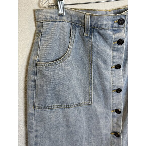Happily Grey Modest Denim Midi Skirt Button Front Size 13/ 30 - Picture 5 of 8